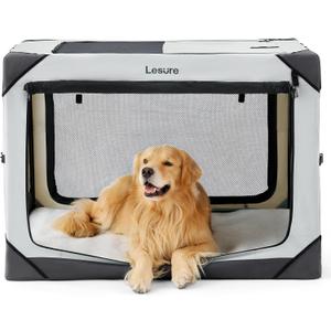 Lesure Collapsible Dog Crate - Portable Travel Kennel for Extra Large Dog, 4-Door Pet Crate with Mesh Windows, Indoor & Outdoor, Light Gray