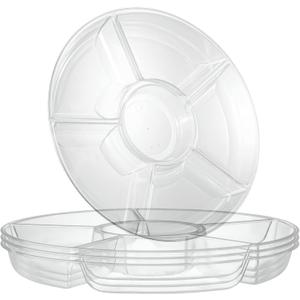 Plasticpro 6 Sectional Round Plastic Serving Tray/Platter (4, Clear)