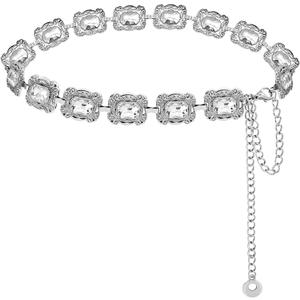 Western Square Waist Chain for Women Metal Chain Link Belt Adjustable Waist Chain Chunky Cowgirl Boho Chain Belts (M: 47.2 in/120 cm)