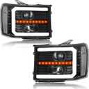 LED DRL Headlights for 2007-2013 GMC Sierra 1500 07-14 Sierra 2500HD 3500HD No Classic Head Lights Assembly 2PC Replacements Front Left Right Side Headlamp Black Housing Clear Reflector