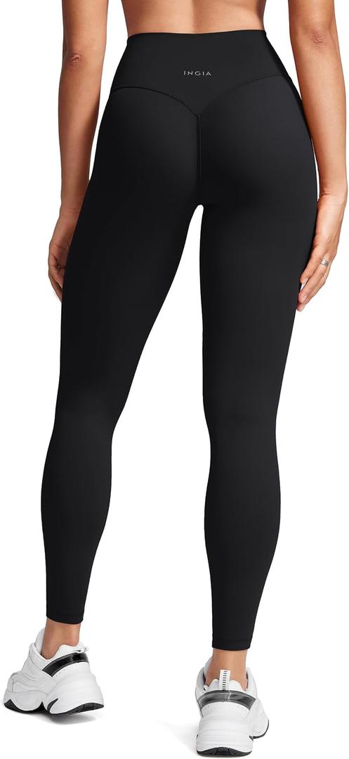 INGIA Womens High Waist No Front Seam Scrunch Butt Leggings Workouts 25 Inches V-Back Scrunch Booty Gym Yoga Pants Black Small