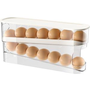 Blynx  Egg Dispenser Double-Layer Organizer Self-Rolling Fridge Holder Detachable Non-Slip Kitchen Pantry Cabinet Refrigerator 12 Eggs Storage White