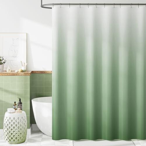 jinchan Ombre Sage Green Shower Curtain for Bathroom Waterproof Fabric Gradual Color Design Shower Curtain Set with 12 Hooks 70x72 Inches