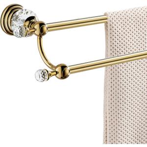 WINCASE Crystal Towel Holder Double, Adjustable Gold Towel Bar 18 to 30 Inch, Towel Rack Rail for Bathroom Wall Mounted