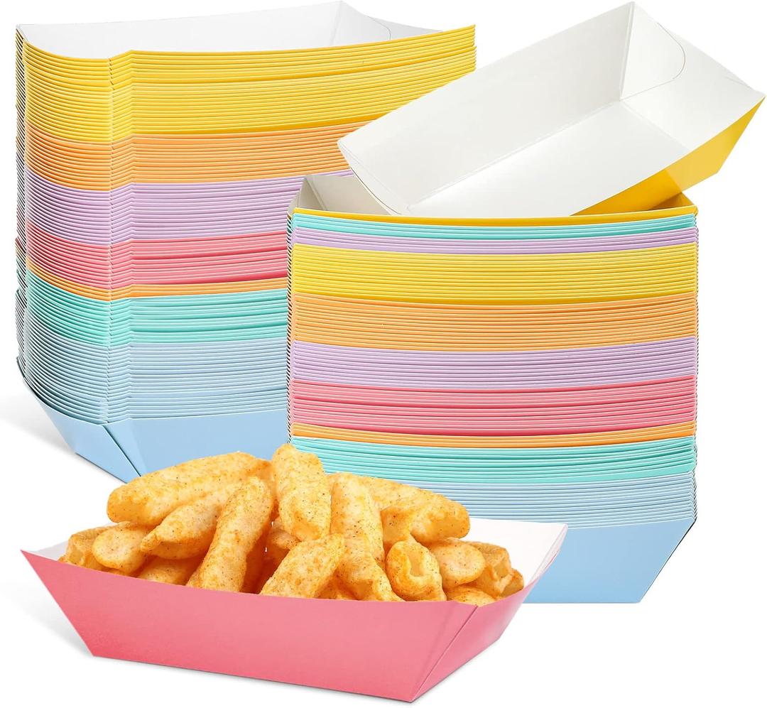 Lallisa 120 Pcs 1Lb Colorful Paper Food Trays Disposable Nacho Trays Hot Dog Serving Boats Colored Grease Resistant Paperboard Pastel Ice Cream Party Supplies for Summer Snack French Fries BBQ Picnic