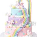 17Pcs Rainbow Unicorn Cake Toppers Unicorn Birthday Cake Decorations for Unicorn Party Favors, 2 inches x 0.5 inches