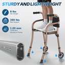 Narrow Walkers for Seniors with Seat, Lightweight Folding Space Saver Mobility Rolling Walker,Height Adjustable Standard Walker with Aluminum Frame, 5-inch Wheels, Compact Travel Walker (Bronze)