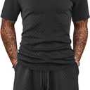 Mens 2 Piece Outfits Polo Shirt and Shorts Set Short Sleeve Tracksuits Casual Athletic Jogging Summer Outfits (Large, Black)