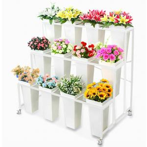 Flower Display Stand with Buckets,3-Tier Flower Stand,Heavy Duty flower stand display for Indoor Flower Bar,Flower Shop,Outdoor Flower Pop-Up Events flower holder (White)