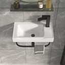 Wall Mount Corner Vessel Sink with Towel Rack 20x11 Inch
Ceramic Bathroom Floating Sink, White Rectangle Bathroom Sink with Overflow, Wall Hung Wash Hand Basin