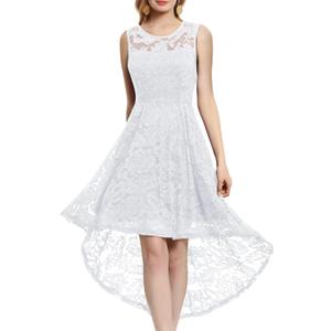 MUADRESS Women's Elegant Floral Lace Dress Sleeveless Crew Neck Hi-Lo Cocktail Dress for Evening Party (Medium)