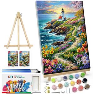 ATDMS Paint by Numbers Kits for Adult Framed DIY Seascape Paint by Number with Easel Sea Oil Painting by Number for Wall Hanging Home Room Decor 7.87x11.81 Inch