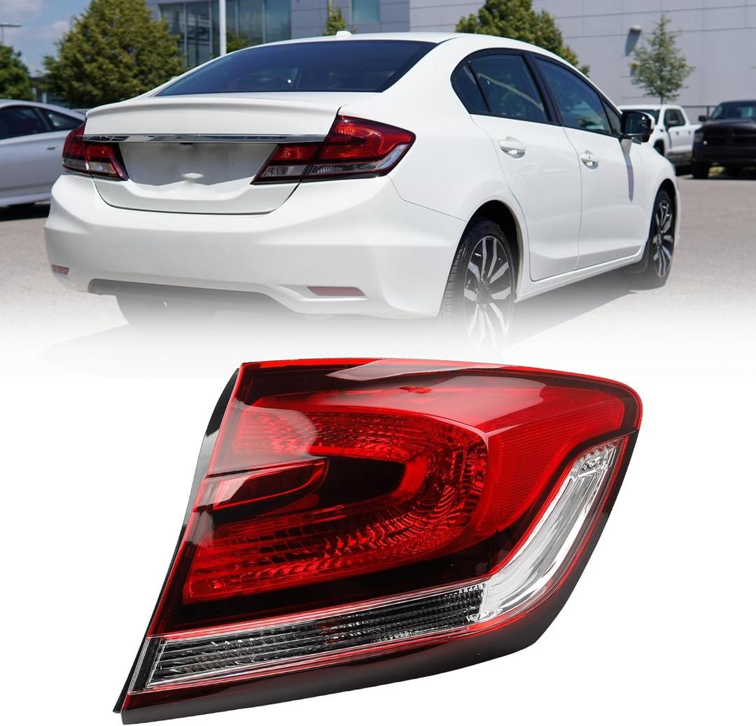 Dasbecan Right Passenger Side Tail Light Assembly with Bulb Compatible with 2013 2014 2015 Honda Civic 4-Door Sedan Brake Rear Lamp Replaces# HO2805102 33500-TR0-A51