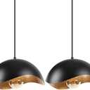 Modern Wave Pendant Light, 11" Black and Gold Dome Shade, LED Ceiling Light Fixture with Globe Bulb, Contemporary Hanging Light for Kitchen, Dining Room, Bedroom (2 Pack)