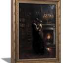 Vintage Gold Framed Gothic Wall Art, Victorian Romantic Couple Dancing Painting Canvas Print, Dark Academia Picture Wall Decor, Moody Bookstore Poster Artwork for Living Room Bedroom