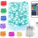 OMIKA 16.5ft 50 LEDs 16 Color Battery Operated & USB Powered String Lights, with Remote Timer Waterproof Silver Wire Twinkle Lights for Room Garden Patio Indoor Outdoor Decor(132 Modes)