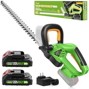 Saker Cordless Hedge Trimmer, 20 22V Electric Bush Trimmer Handheld Shrub Trimmer, Lightweight Hedge Clippers with Dual-Action Blades, 9/16" Cutting Capacity, 2 Batteries and Charger Included