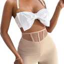 SOLY HUX Women's Pearls Beaded Halter Bow Front Cami Crop Tops Sexy Camisole (Medium)