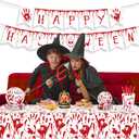 2Pcs Halloween Bloody Hands Party Tablecloth Bloody Hands Plastic Table Covers Bloods Splatter Party Supplies Halloween Disposable Table Cover for Scary Movie Nights Birthday Party Decorations,54x87In