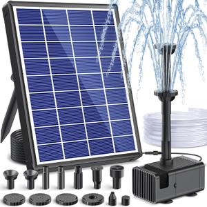 POPOSOAP Solar Fountain Pump for Bird Bath, 6.5W Solar Water Fountain Pump with Upgraded Dry-Run Protection & Double-Layer Nozzles 5Ft Tubing for Pond, Bird Bath, Backyard Water Feature, Black