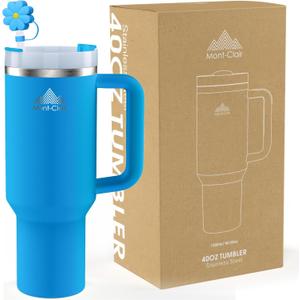 Mont-Clair 40oz Tumbler with Straw and Lid - Insulated Stainless Steel Travel Mug with Handle - Travel Mug - Hot & Cold Drinks - Cold or Hot for 10 hours - Iced for 48 hours - 1200ml (Blue)