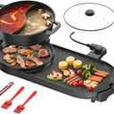 AORAN Electric Grill and Hot Pot Combo for Indoor Cooking, 2200W Detachable Dual Zone BBQ Griddle with Removable Split Pan, Non-Stick Surface, 29x11 Inch Family Size, Includes Grill Tools & Oil Paper