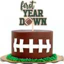 Wooden First Year Down Cake Topper - Football 1st/First Birthday Party Decorations,Football 1st Birthday Cake Topper,Sport Party Cake Smash (topper-1)