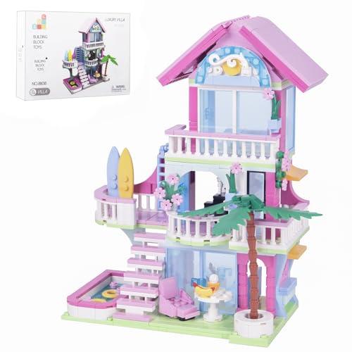 678PCS Pink Beach House Building Blocks Kit Compatible with Lego Particle Sizes,Friends Interactive Architecture Holiday Dream Villa,Unique Birthday Gift Toy for Girls or Boys Age 6 7 8 9 10 11 12+