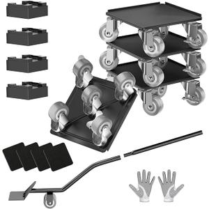 Heavy Duty 1500LBS Furniture Dolly & Movers with 5X 360° Wheels - Carbon Steel Panel & Non-Slip Casters, Includes Lifter Jacks, Gliders for Sofa, Refrigerator