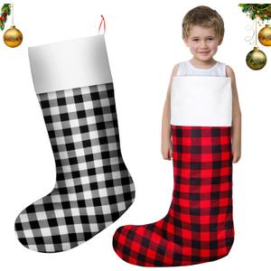Iceyyyy 2 Pcs Jumbo Plaid Christmas Stocking - 39 Inch Oversized Buffalo Plaid Christmas Stocking Giant Christmas Stocking for Kid Family Christmas Party Decorations (Black+red)