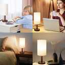 Small Table Lamp for Bedroom, Nightstand Lamp Linen Lampshade Bedroom Wood Base Small Bedside Lamp for Night Stands, Desk Lamps for Reading Living Room, Office (LED Bulb Included) (Black-Walnut Wood)
