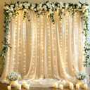 10x10ft Champagne Tulle Backdrop Curtains with Lights String for Parties,Wrinkle Free Sheer Curtain Wedding Photo Backdop Drapes for Baby Shower Birthday Party Photography Home Decorations (2 Panels(5*10FT))
