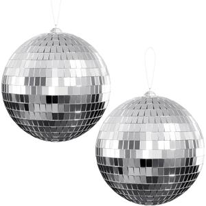 Youdepot Disco Ball 4" Inch 2-Pack,Silver Hanging Ball with Attached String for Ring,Reflects Light, Fun Party Home Bands Decorations, Party Favor.