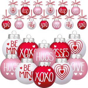 12 Pcs Valentines Day Ball Ornaments - 2.36 Inch Red Pink White Valentines Day Letter Hanging Decorations Buffalo Plaid Balls Ornaments for Tree Valentine's Day Party Supplies Decorations
