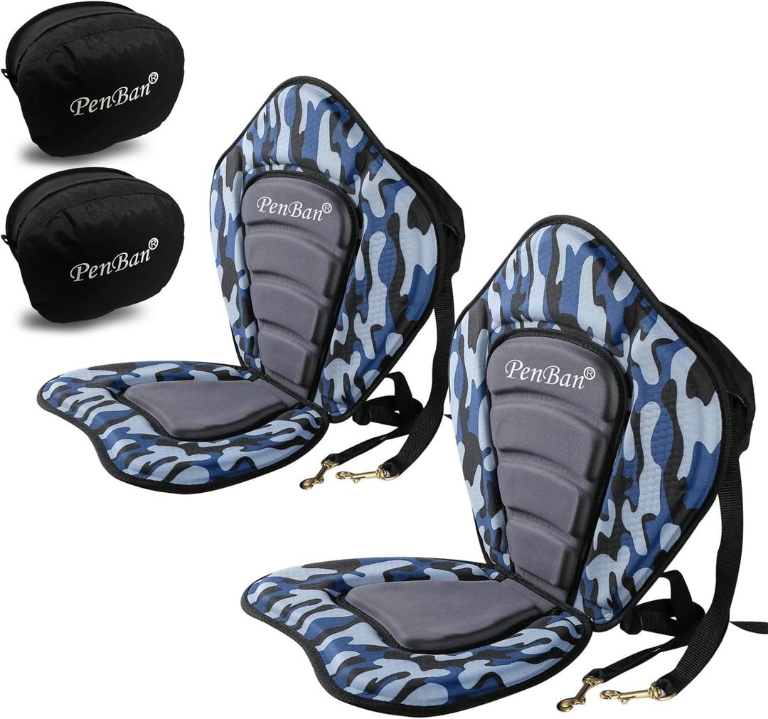Universal Deluxe Kayak Seat Cushion with Storage Bag for Kayak,Padded Boat,SUP,Canoe,Fishing Boat,Seats with 4 Adjustable Straps (2 Pack Blue)