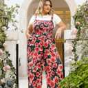 CARCOS Plus Size Jumpsuit for Curvy Women Summer Rompers Vacation Outfits Adjustable Sleeveless Wide Leg Overalls XL-5XL (Black)