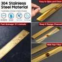 DLONE Linear Shower Drain | 24" AISI 304 Stainless Steel Shower Drain, Brushed Gold Linear Drain with Tile Insert Panel & Adjustable Feet, Long Rectangle Shower Floor Drain in Bathroom, Balcony etc