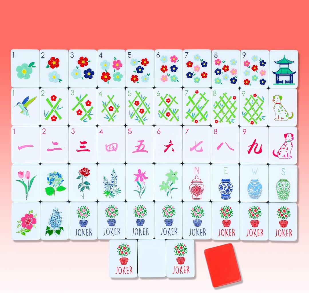 Simgoing 160 Pcs 1.2 Inch American Mahjong Sets Mahjong Tiles Melamine Engraved Double Layer Mah Jong Ideal for Home & Party Games, Tiles Only(Stylish,Red)