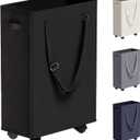 Slim Rolling Laundry Basket, Slim Laundry Hamper with Wheels and Adjustable Long Handles, 45L Small Laundry Baskets with Mesh Top for Bedroom, Closet, and Bathroom - Black