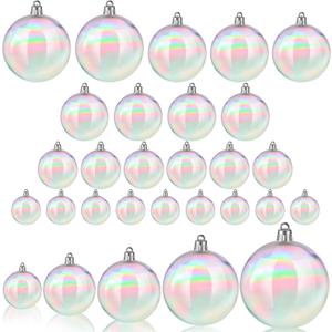 Shappy 24 Pcs Christmas Iridescent Ornaments Halloween, Transparent DIY Shatterproof Hanging Rainbow Ball Christmas Ornament 5 Different Sizes for Party, Wedding, Home Decor (Clear)