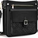 Large Crossbody Bags for Women,RFID Blocking Multi-Pocket Crossbody Purses,Structured Vegan Leather Shoulder Bag | Quilted Design, Pure Black