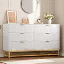 GAOMON Dresser for Bedroom, 53.5" Large Dresser Organizer, 6 Drawer with Golden Metal Handle and Legs, Modern Chest of Drawers, White Dressers with Drawers for Closet, Hallway, Living Room, Entryway