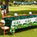 QIYANPAX 4 Pack Golf Party Tablecloths Green Gingham Tablecloth and Golf-Themed Plastic Table Covers Disposable Tablecloths for Birthday Outdoor Party Decorations, 54 108 Inch