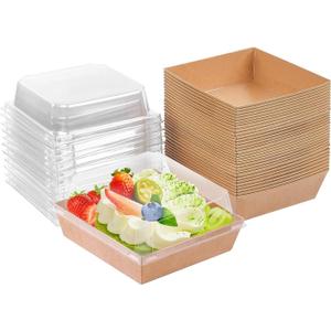 50 Pack Small Paper Charcuterie Boxes with Clear Lids, Dessert Boxes Square Disposable Paper Bakery Boxes to Go Food Containers for Desserts, Sandwich, Cookie, Sushi, Cake Slice and Strawberries (5.3"*4.9" *2.5"/50pcs, Brown)