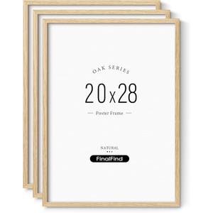 Minimalist 20x28 Picture Frame Set of 3, Natural Solid Oak Wood 20x28 Poster Frame, Lightweight for Wall Mounting(3 Pack, Oak)