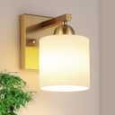 Mecgirn Gold Milk Glass Wall Sconces, 1 Pack Hardwired Indoor Wall Light Fixtures for Living Room, Hallway, Bedroom, Ceramic E26 Sockets (Bulbs Not Included)
