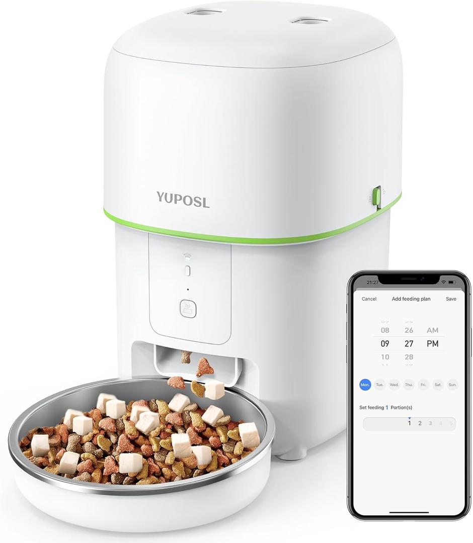 5G WiFi Automatic Cat Feeders Easy to Use - 8cup/68oz Cat Food Dispenser, Automatic Timed Cat Feeder with Dual-Band WiFi APP Control for Remote Feeding, Easy to Clean Also for Dogs (White)