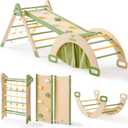 ROBUD 7 in 1 Pikler Triangle Set, Foldable Wooden Climbing Toys for Toddlers, Montessori Foldable Climbing Set with Rope Net, Ramp and Arch Climber for Girls & Boys, 21 Inches X 78.4 Inches X 29.5 Inches