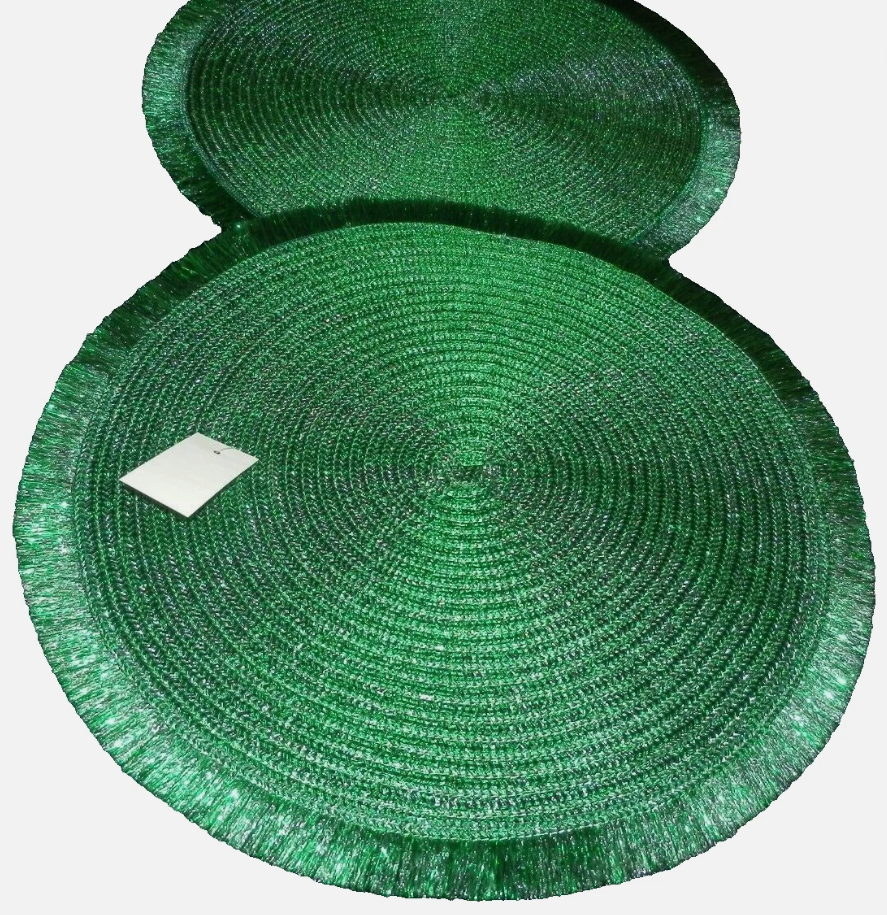 8Pack GREEN Metallic PLACEMATS 15" Round Holiday