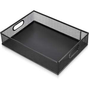 Desk Drawer Organizer, A4 Large Black Mesh Drawer Organizer Portable Desk Paper Letter Mail Basket Tray Versatile Metal Wire Storage Tray with Handle for Home Office Organizing Supplies, 13 X 9 Inches